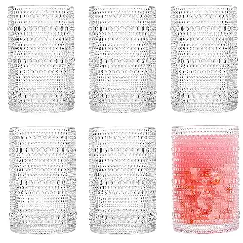 Consou Large Glasses Set of 6, 15 oz Hobnail Glassware Thick Glass Heavy Base