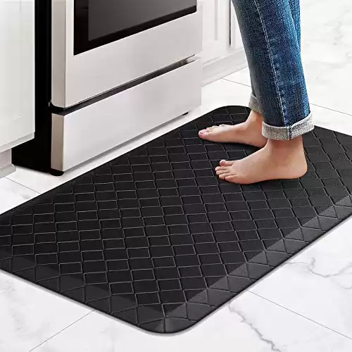 HappyTrends Floor Mat Cushioned Anti-Fatigue ,17.3 x28 ,Thick Waterproof Non-Slip Mats and Rugs Heavy Duty Ergonomic Comfort Rug for Kitchen,Floor,Office,Sink,Laundry,Black